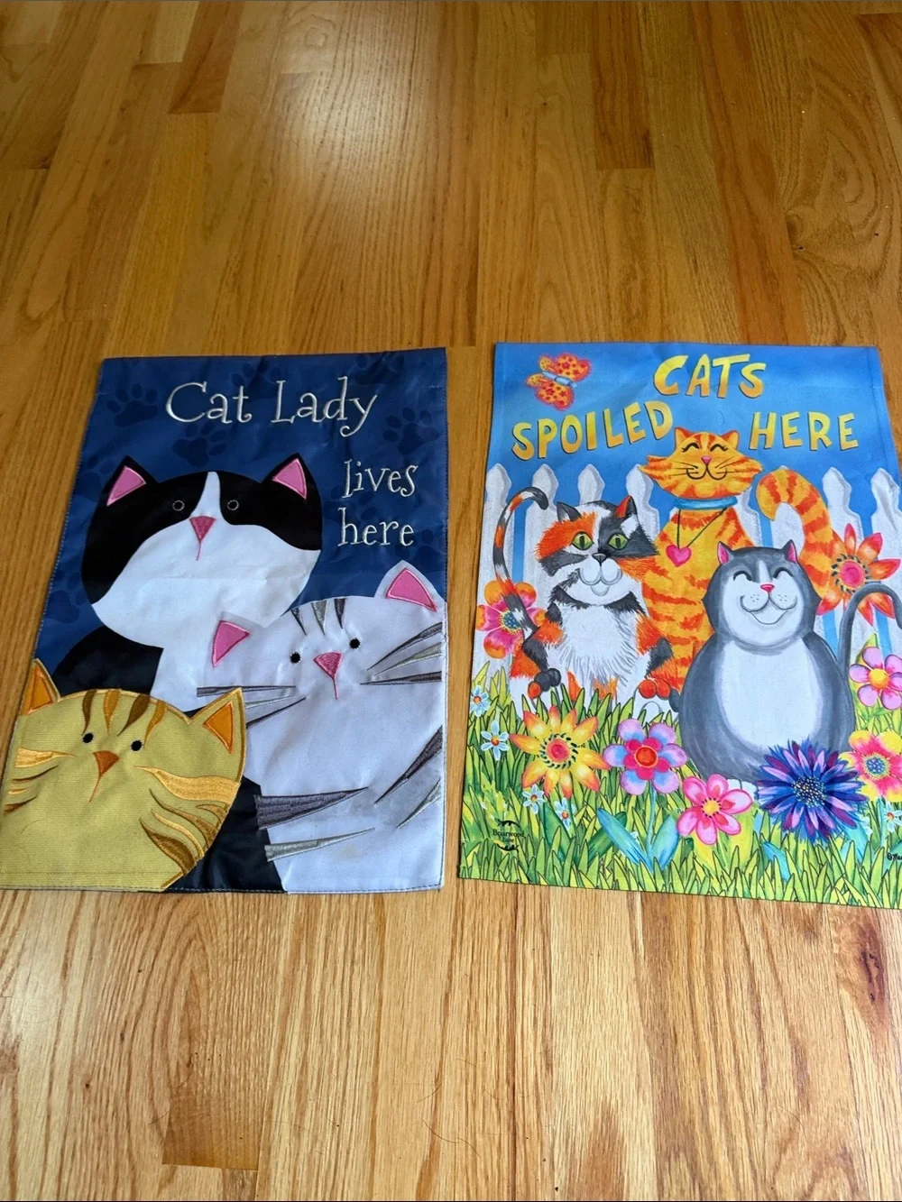 Cat Lady & Spoiled Cats Decorative Garden Flags - Blue, Multicolor